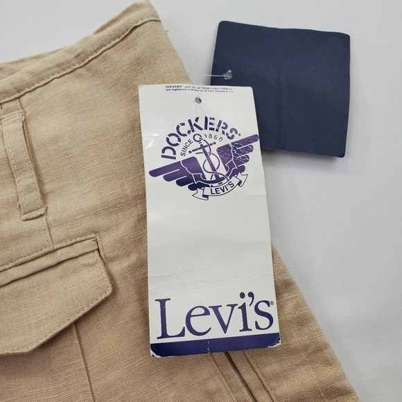 Vtg Levis Dockers Shorts Wmns 14 Linen Blend Beige Tan Bareback 32x9 80s 90s NWT - Picture 5 of 15